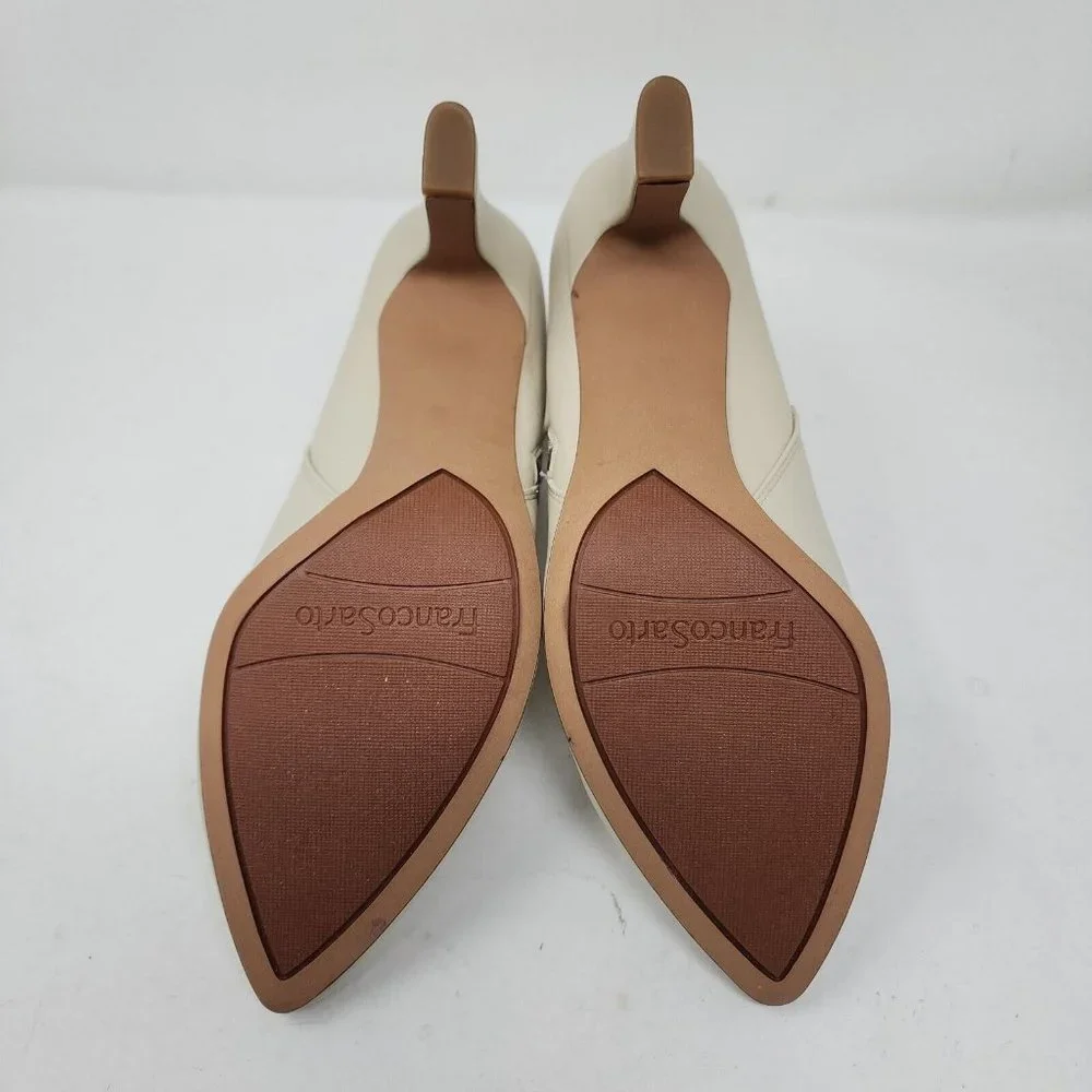 Franco Sarto Pumps Womens 9.5 Beige Kaye Pointed Toe Cream Booties Heels Zip